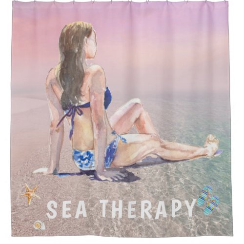  AR29 Sea Therapy Beach Sun Set bathe Girl Shower Curtain