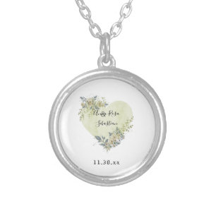 *~* AR30 WEDDING Floral GREEN Heart Flowers Gift Silver Plated Necklace