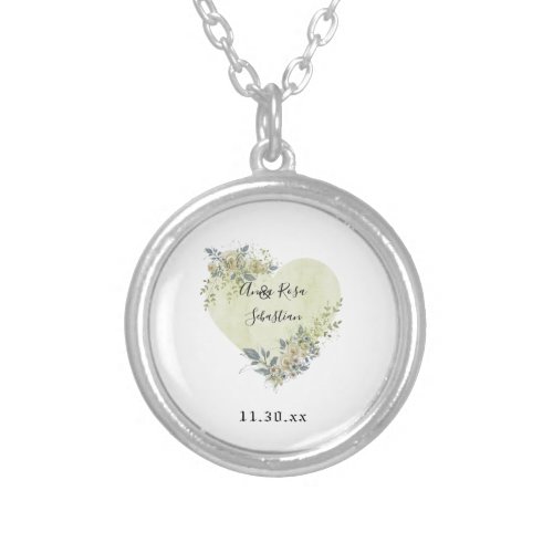 *~* AR30 WEDDING Floral GREEN Heart Flowers Gift Silver Plated Necklace