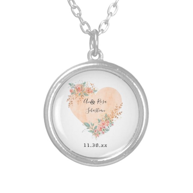 *~* AR30 WEDDING Floral Yellow Heart Flowers Gift Silver Plated Necklace (Front)