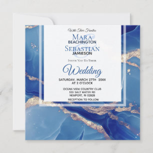 *~* AR66 Powder BLue Gold Agate RSVP QR Wedding Invitation