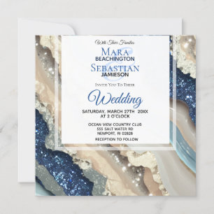 *~* AR66 QR BLUE IVORY SILVER Agate RSVP Wedding Invitation