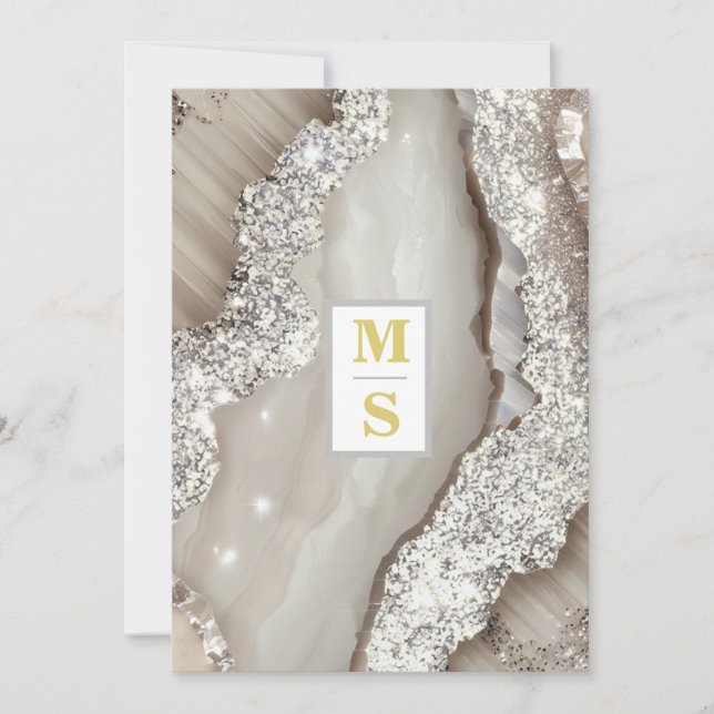 *~ AR66 RSVP IVORY Silver QR Initials  Wedding Invitation (Front)