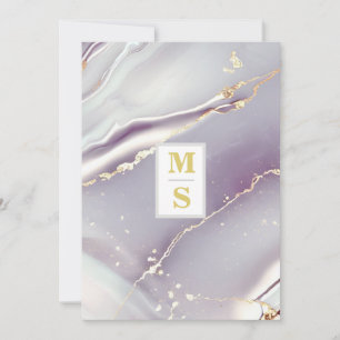 *~ AR66 RSVP LAVENDER GOLD QR Initials Wedding Invitation