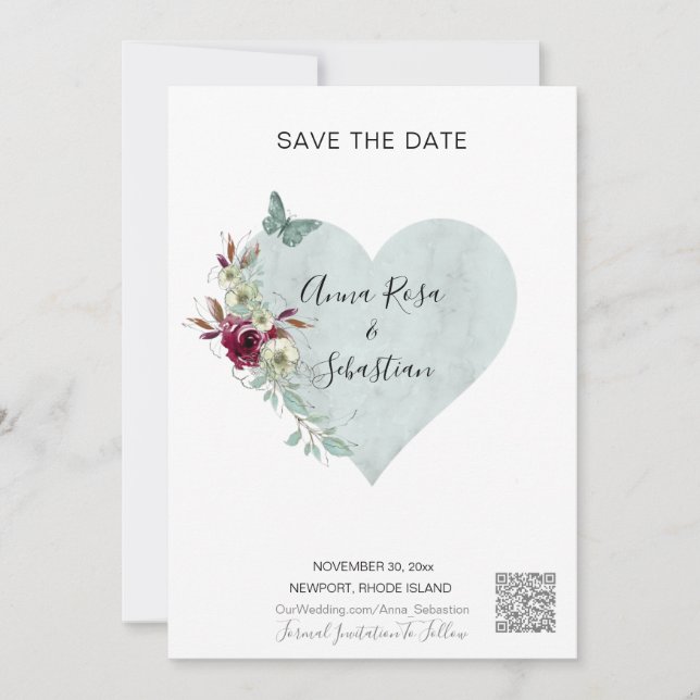 *~* AR6 QR WEDDING Butterfly Heart SAVE the DATE  Invitation (Front)