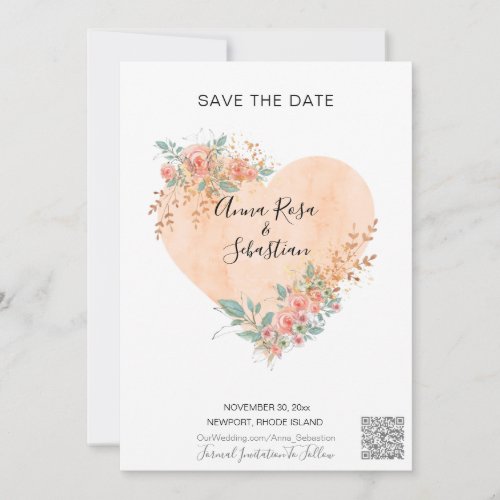*~* AR6 QR WEDDING SAVE the DATE Floral Heart Invitation