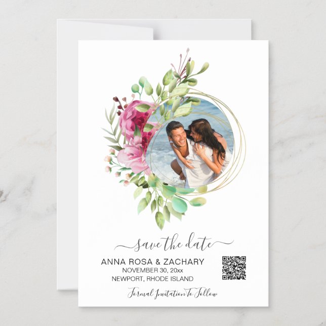 ~* AR6 WEDDING SAVE the DATE QR Floral - Website  Magnetic Invitation (Front)