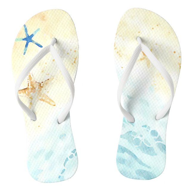 *~* AR7 Beach Sea Shore Star fish Nautical Flip Flops (Footbed)