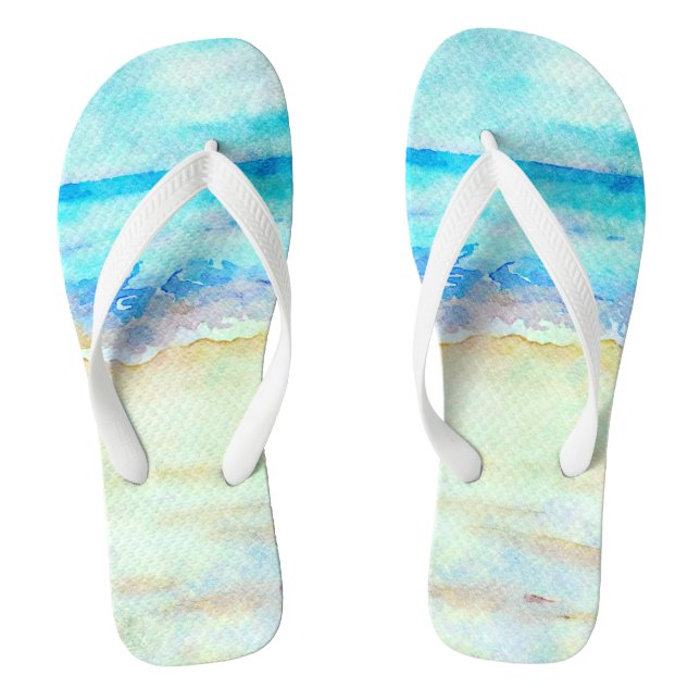 *~* AR7 Beach Sea Shore Waves Nautical Artsy Flip Flops (Footbed)