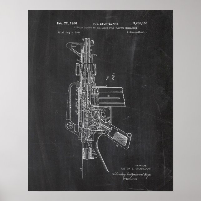 Ar-15 Gun Pistol Patent Poster (Front)