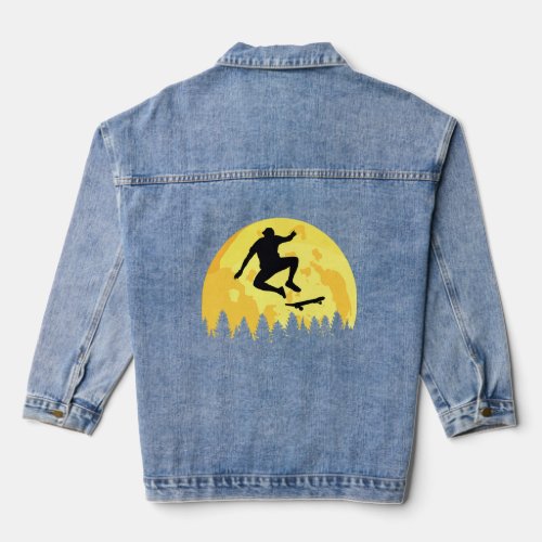 Ar Skateboard Moon Vintage Retro Graphic Cool  Denim Jacket
