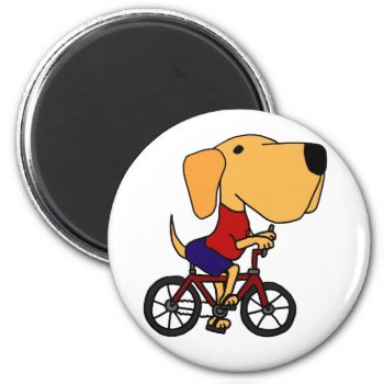 Ar- Yellow Labrador Dog Riding Bicycle Cartoon Magnet by Petspower at Zazzle