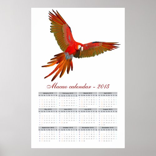 Ara macao parrot calendar 2015 poster