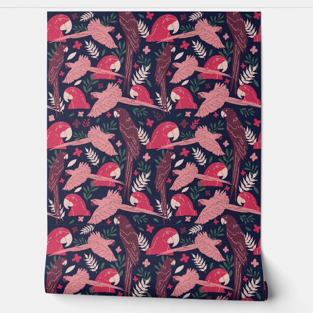 Ara Parrot Bird Tropical Pattern Wallpaper (Unrolling)