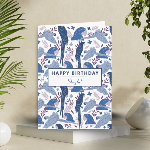 Ara Parrot Blue Tropical Leave Pattern Birthday Card