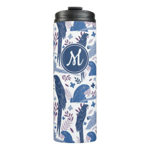 Ara Parrot Blue Tropical Leave Pattern Monogram Thermal Tumbler