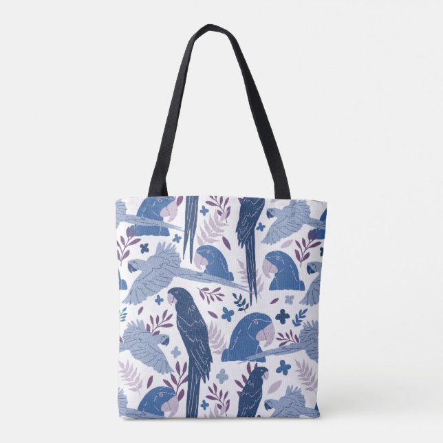 Ara Parrot Blue Tropical Leave Pattern  Tote Bag (Back)