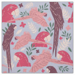 Ara Parrot Pink Burgundy Tropical Leaf Pattern Fabric