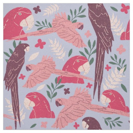 Ara Parrot Pink Burgundy Tropical Leaf Pattern Fabric