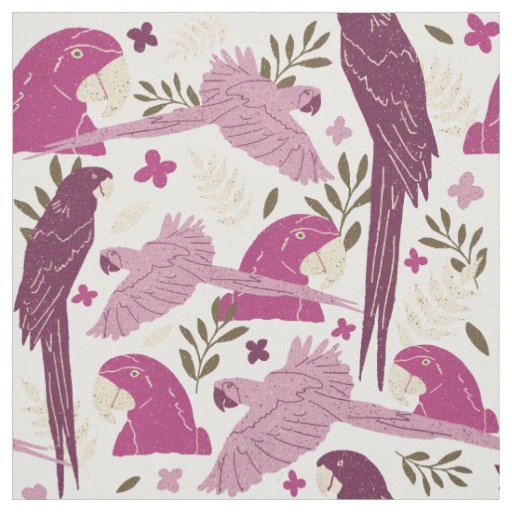 Ara Parrot Pink Tropical Leaf Pattern Fabric
