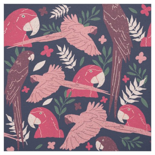 Ara Parrot Red Blue Tropical Pattern Fabric