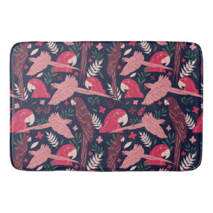 Ara Parrot Red Pink Drawing Tropical Leave Pattern Bath Mat
