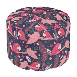 Ara Parrot Red Pink Drawing Tropical Leave Pattern