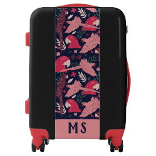 Ara Parrot Red Pink Tropical Pattern Monogram Luggage