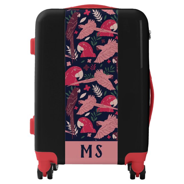 Ara Parrot Red Pink Tropical Pattern Monogram Luggage (Front)