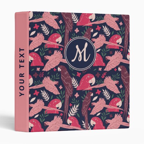 Ara Parrot Red Tropical Leave Pattern Monogram 3 Ring Binder - Ara Parrot Red Tropical Leave Pattern Monogram Binder. Ara pattern on dark blue background with tropical leaves in green, red and beige colors. Add your monogram and text on the spine.