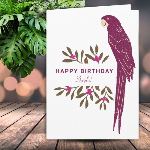 Ara Parrot Tropical Leaves Drawing Birthday Card