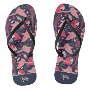 Ara Parrot Tropical Pattern Drawing Monogram Name Flip Flops