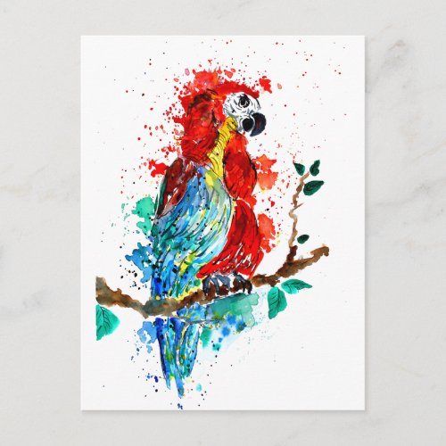 Ara Parrot Watercolor Postcard