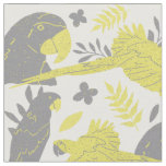 Ara Parrot Yellow Gray Tropical Leaf Pattern Fabric