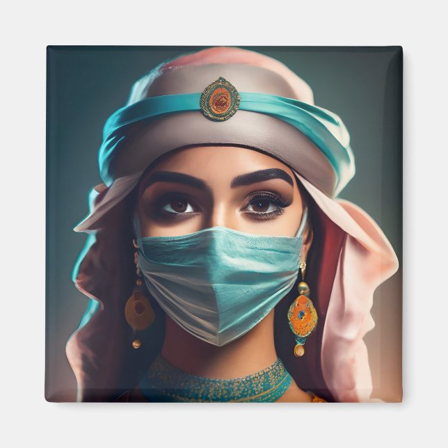  Arab girl with a veil and kohl-rimmed eyes Magnet (Front)