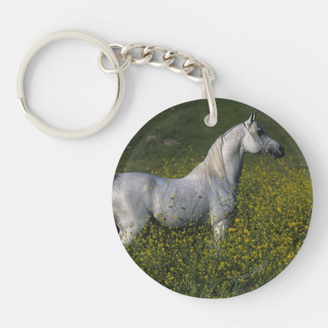 Arab Horse Standing in Flowers Keychain (Front)