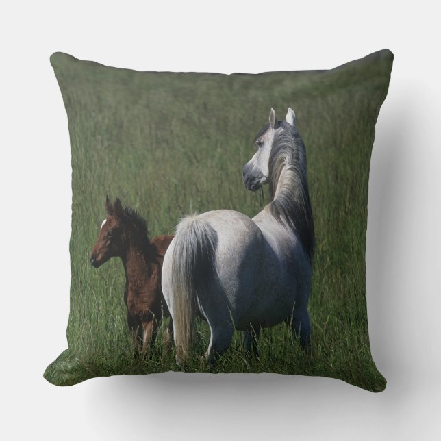 Arab Mare & Foal Throw Pillow (Front)