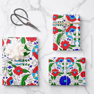 Arab Middle Eastern Floral Ceramic Tile Pattern Wrapping Paper Sheets