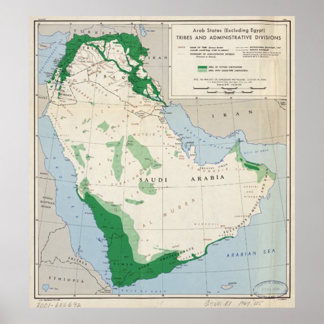 Arab states (excluding Egypt) Map (1947) Poster (Front)