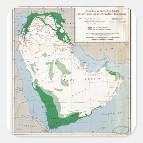 Arab states excluding Egypt Map 1947 Square Sticker