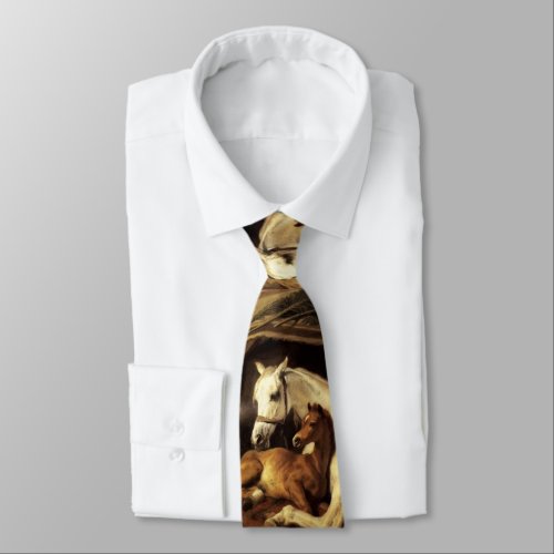 ARAB TENT WITH HORSES AND OTHER ANIMALS Brown Neck Tie
