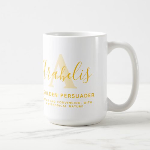 Arabelis name meaning and monogram A golden yellow Coffee Mug