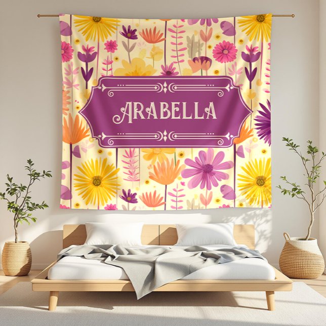 Arabella Cascading Modern Floral Pattern Fleece Blanket (detail)