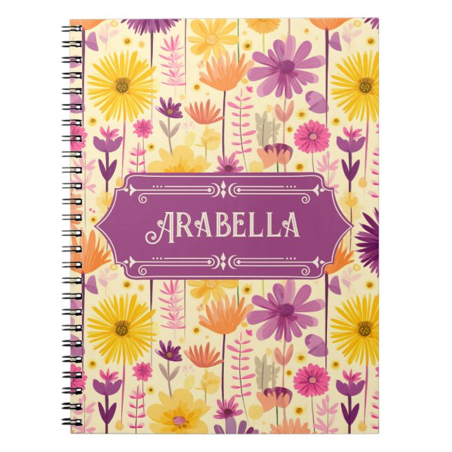 Arabella Cascading Modern Floral Pattern Notebook (Front)