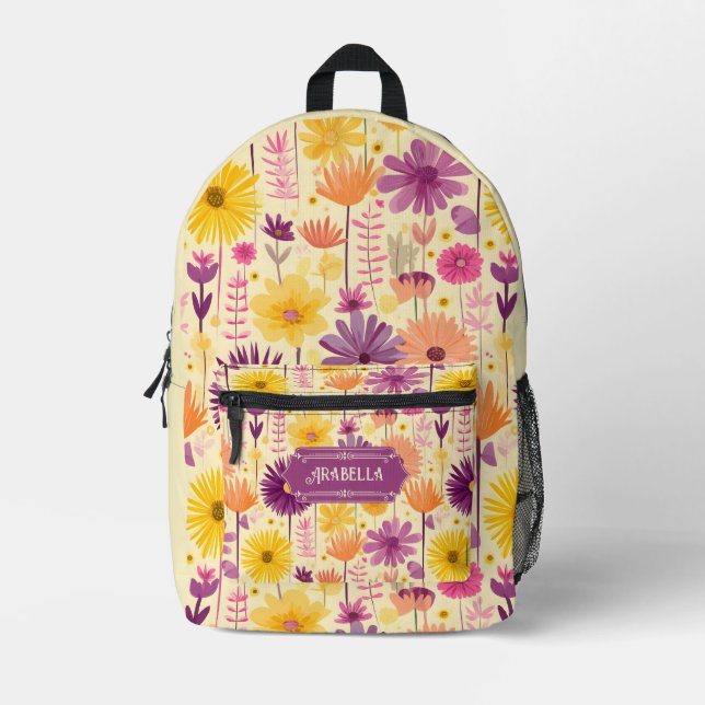 Arabella Cascading Modern Floral Pattern Printed Backpack (Front)