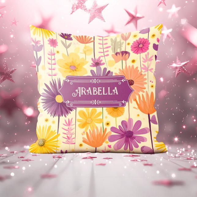 Arabella Cascading Modern Floral Pattern Throw Pillow (Creator Uploaded)