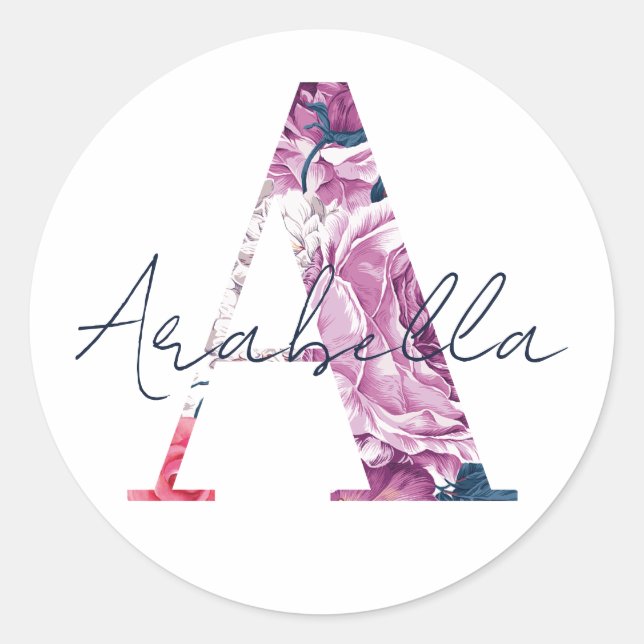 Arabella Name Custom Sticker Girls Label Floral A (Front)
