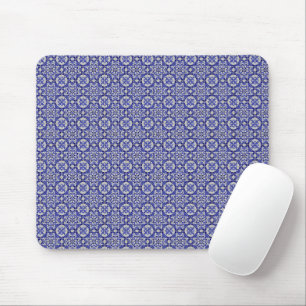 Arabesque Arab Middle Eastern Blue Tile Pattern Mouse Pad