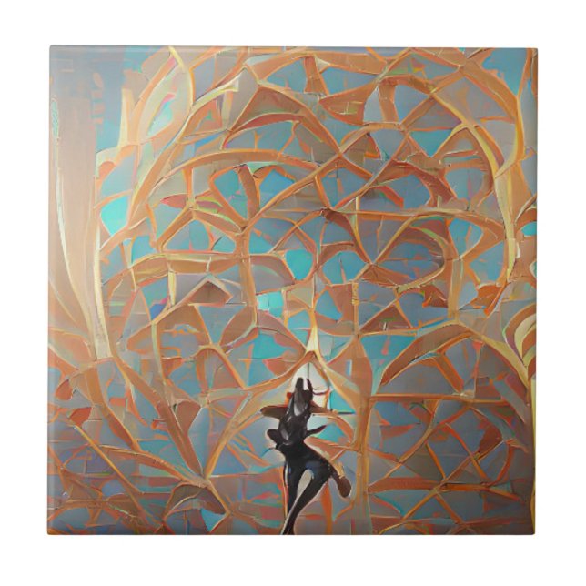 Arabesque architecture turquoise gold with dancer  ceramic tile (Front)
