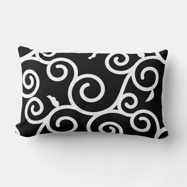 Arabesque [black] - Japanese Traditional Pattern Lumbar Pillow (Front)